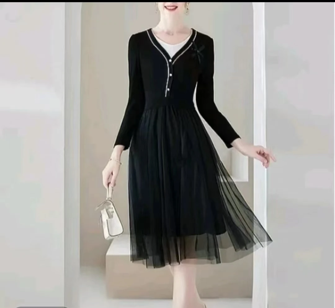 YS01收腰时尚连衣裙百褶纱裙优雅黑色修身气质百搭休闲