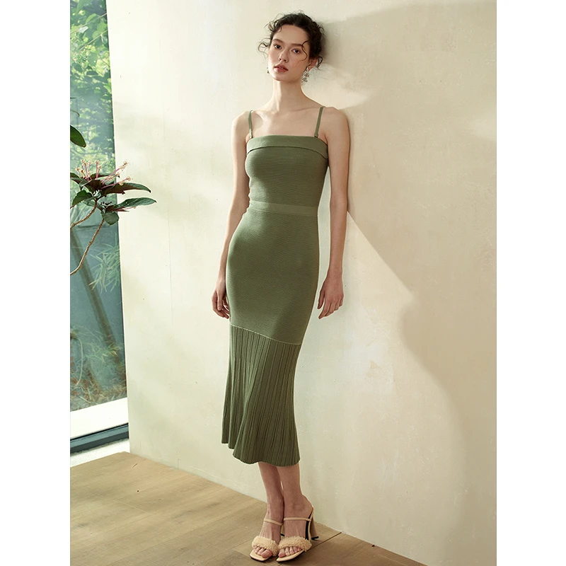 断码折扣一字肩｜细柳轻烟莱赛尔鱼尾摆吊带抹胸连衣裙MSAIQ0157