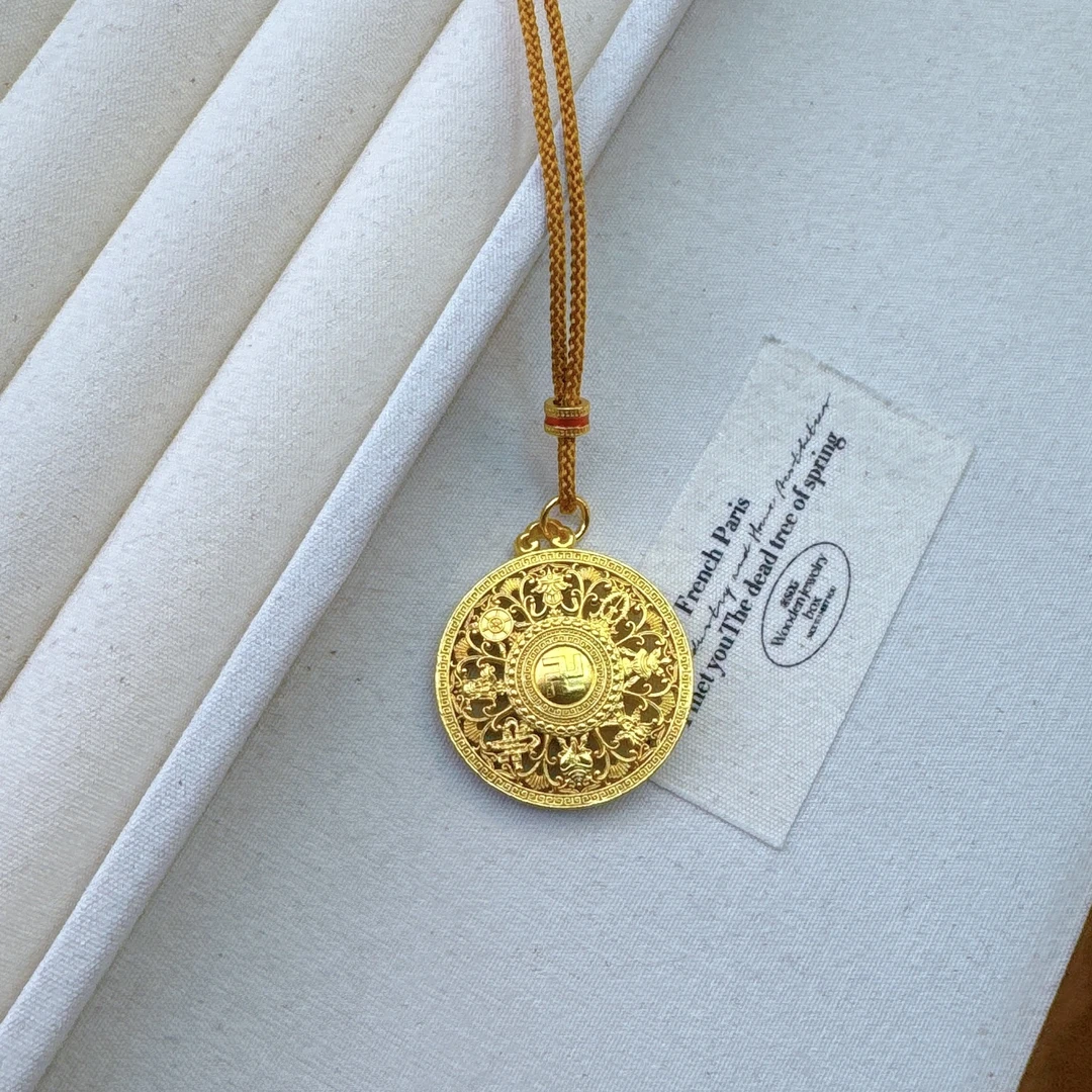 新中式国潮风镂空八宝罗盘项链古法八宝项链双面