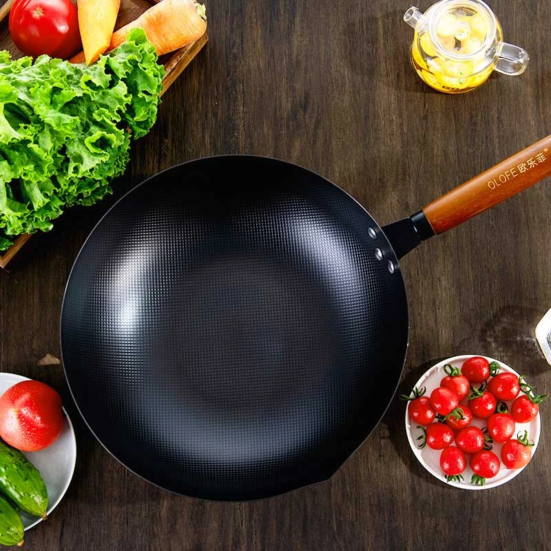 欧乐菲珍珠网炒锅无涂层精铁炒锅爆炒锅耐磨铁锅精品炒锅烹饪方便