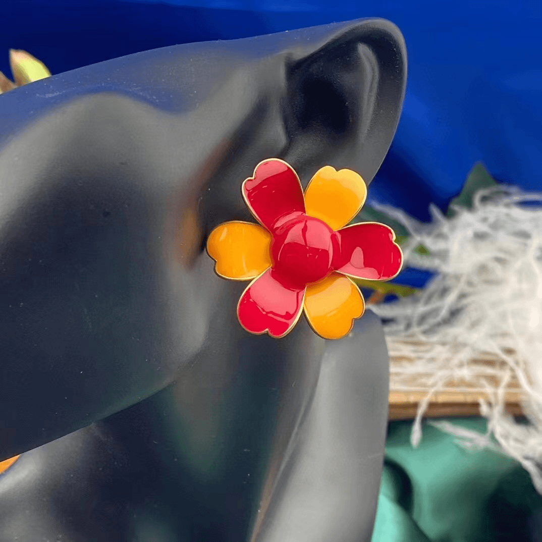 合金耳饰 vintage复古时尚休闲款珐琅工艺小花造型可爱风耳钉