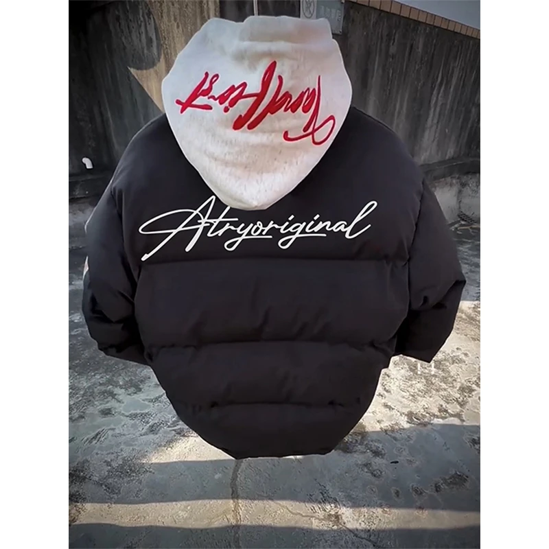 vintage美式字母印花棉服男款冬季加厚宽松立领潮流保暖棉衣外套