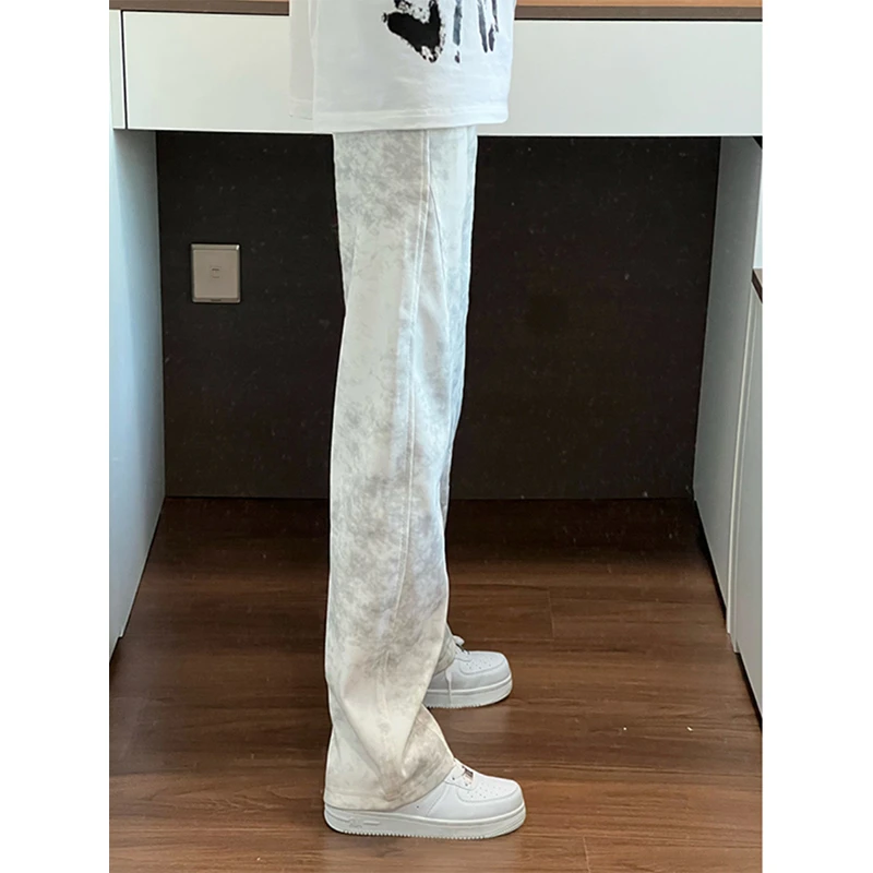 脏脏灰色弯刀卫裤男秋冬加绒重磅垂感阔腿裤子美式休闲直筒运动裤