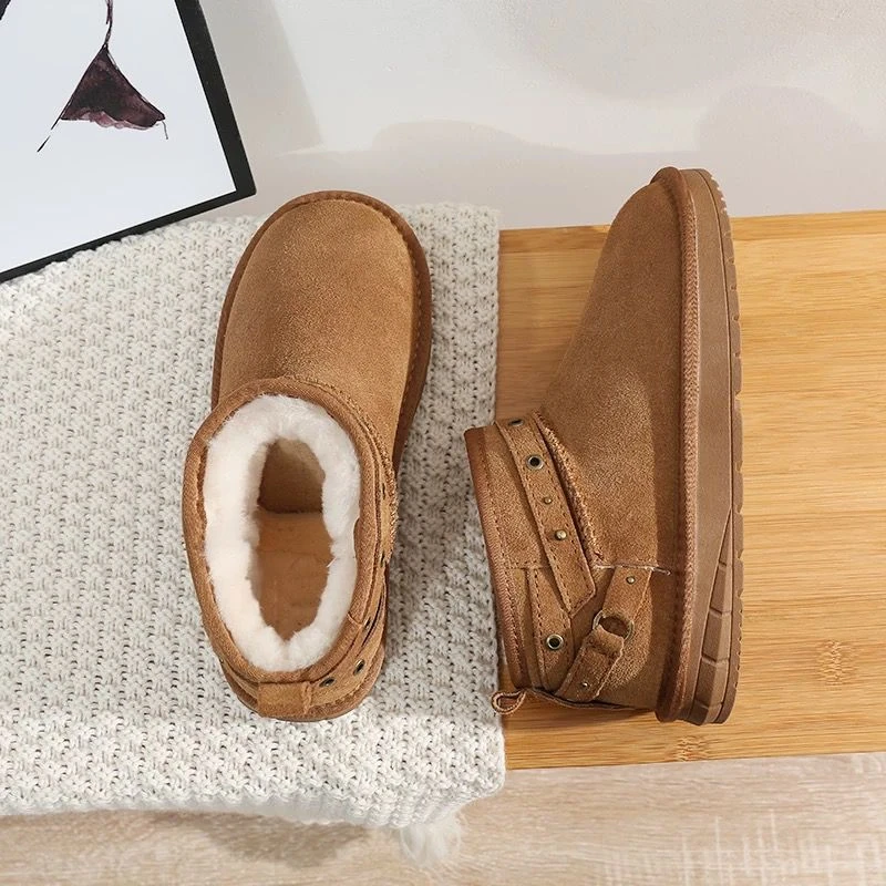 周冬雨同款雪地靴女2024年冬季新款短靴皮毛一体保暖棉鞋