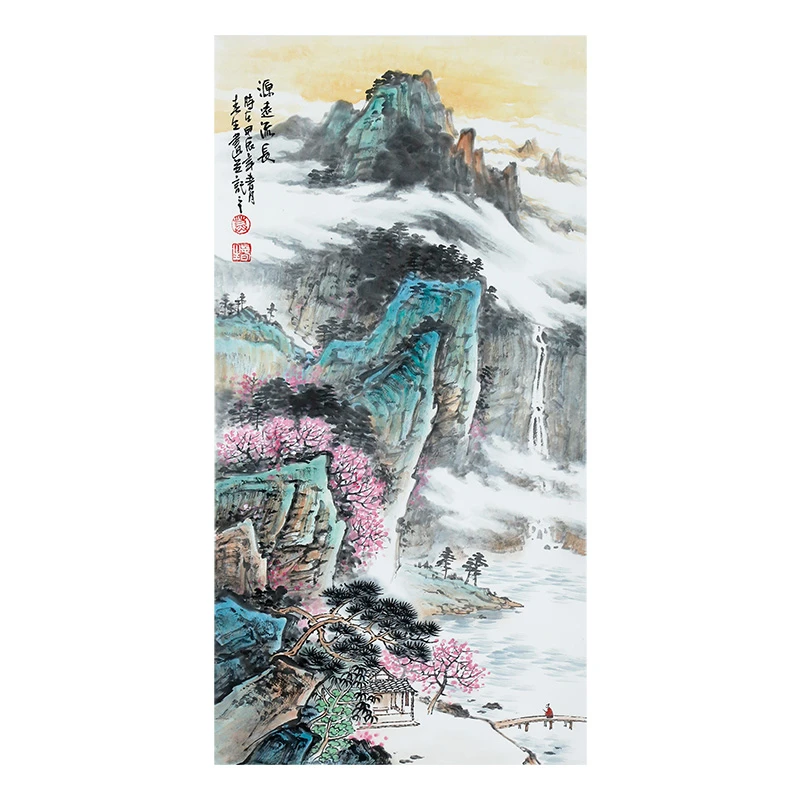 【墨华斋书画】莫春生 画芯尺寸68x34cm无框 国画山水作品 源远流长