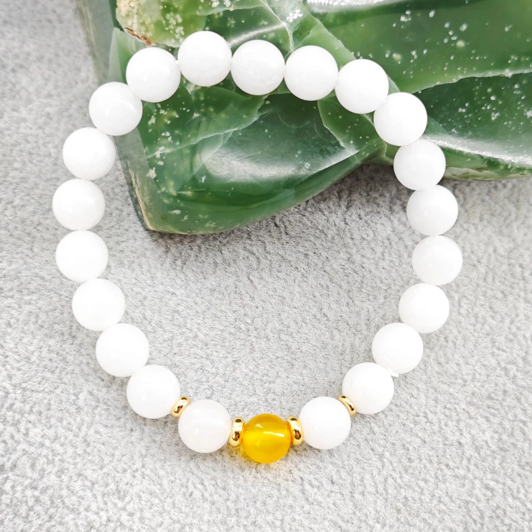 618特惠女神节特惠 黄玛瑙配巴玉（金丝玉）手串8mm/HG-BYMNSC-3