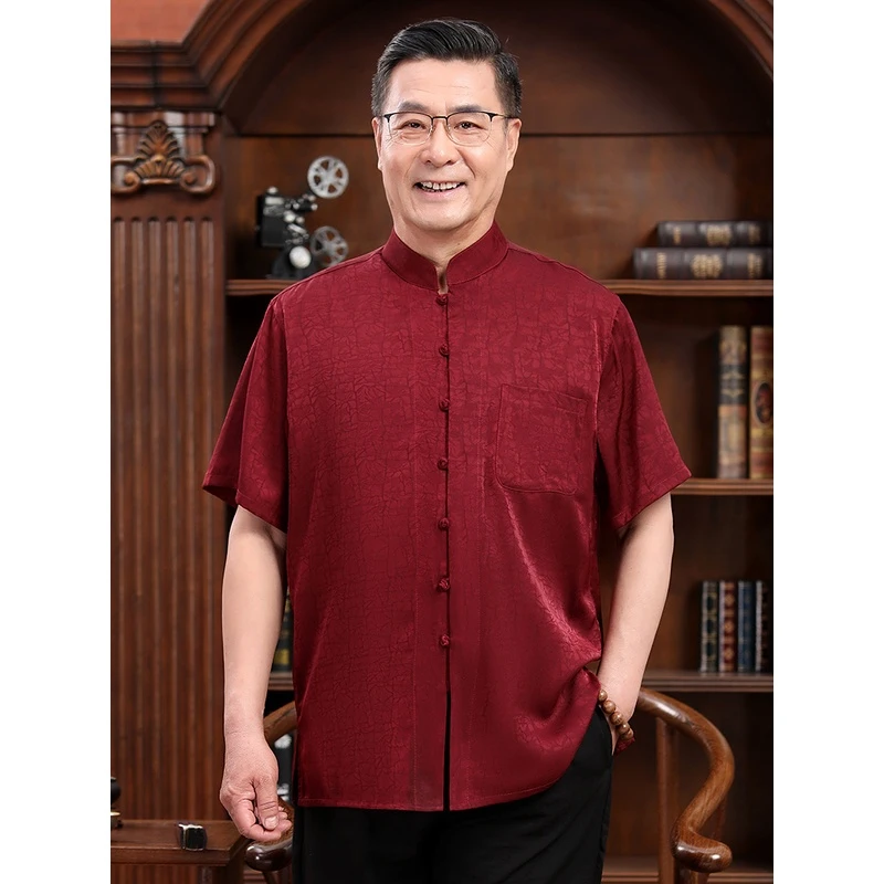 夏季中老年唐装男生日过寿中式汉服爸爸套装爷爷80大寿结婚宴礼服