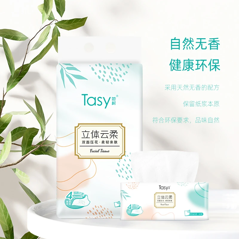 Tasy她树立体云柔抽取式面巾纸 90抽*4层*4包/提