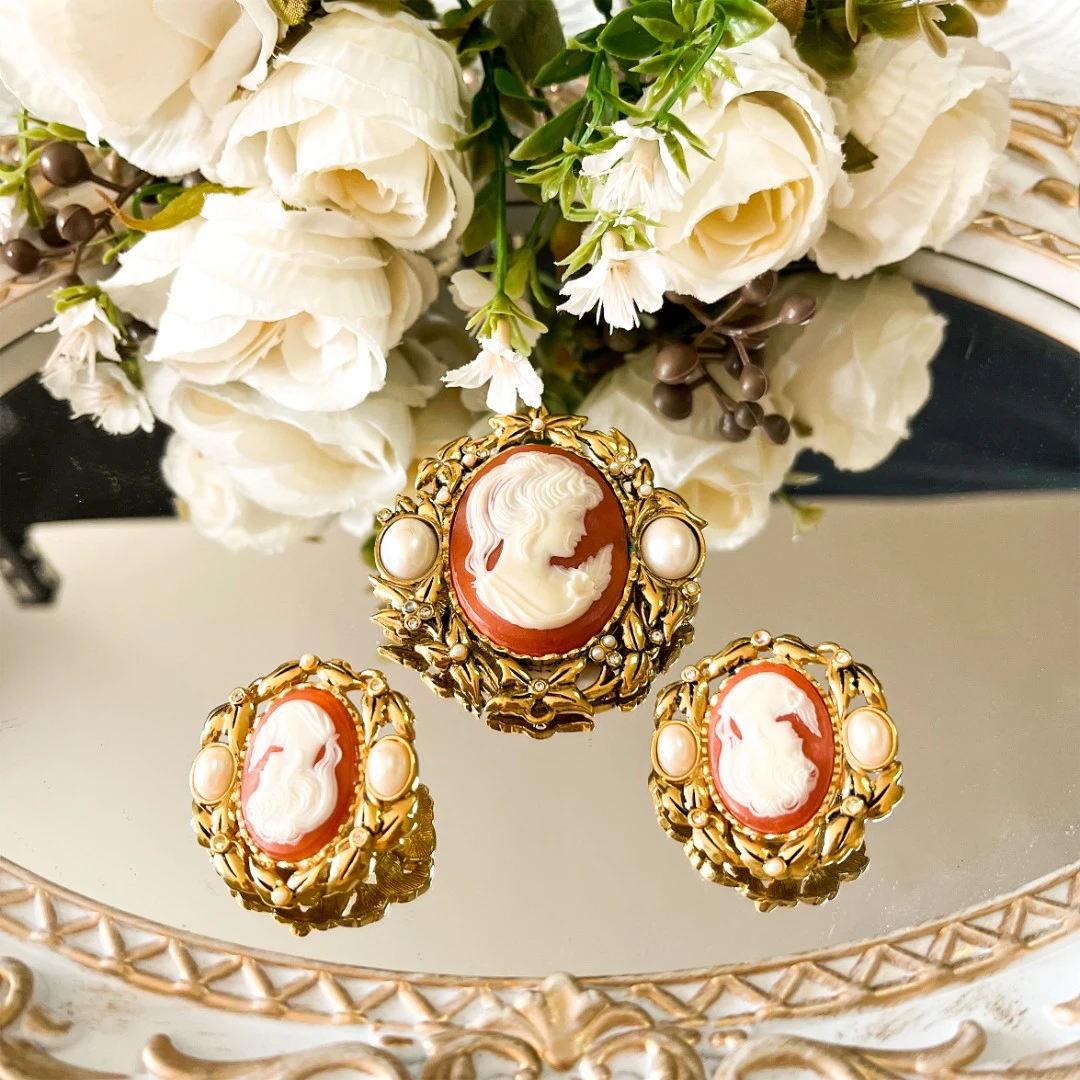 铜合金胸针 铜合金项链项链耳饰戒指套装vintage中古首饰回流孤品