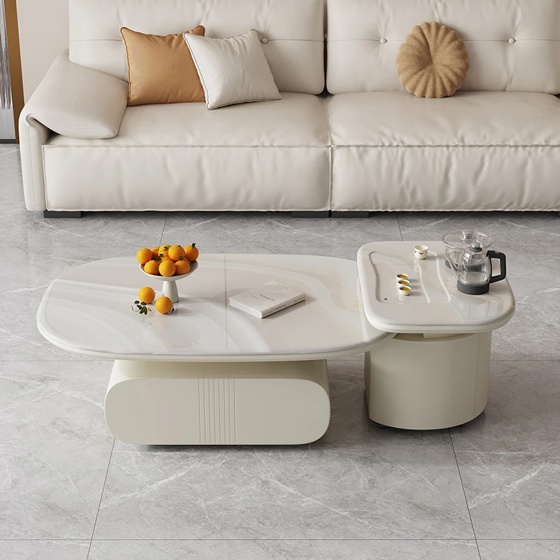 现代简约奶油风家用小户型多功能微晶石带泡茶功夫茶台电视柜组合