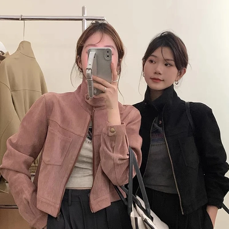 复古麂皮绒短外套女秋装新款美拉德高级感上衣3501