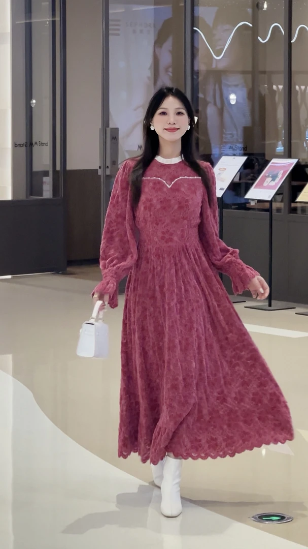 【樱花蜜桃】高级感气质收腰显瘦法式长裙气质仙女温柔风连衣裙12.4