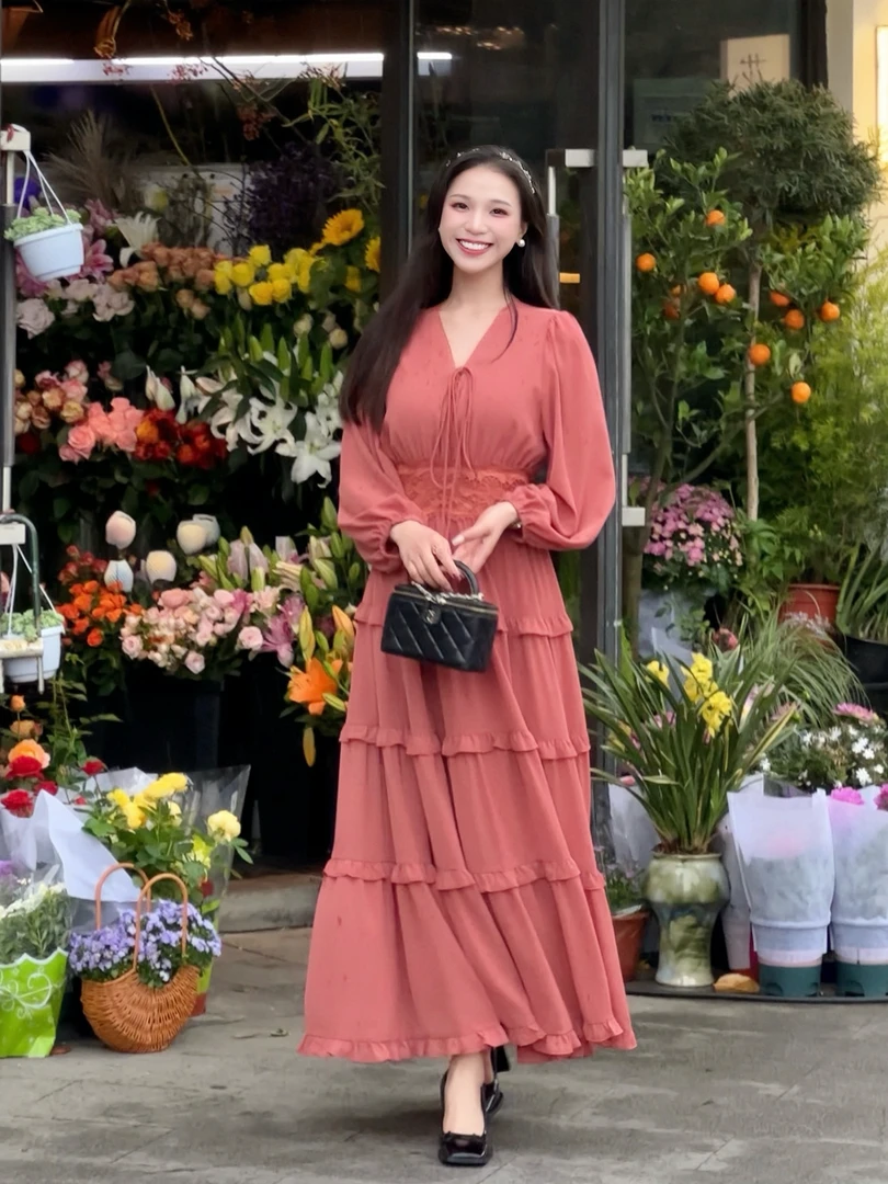 【暮晚秋】高级感气质收腰显瘦法式长裙气质仙女温柔风连衣裙