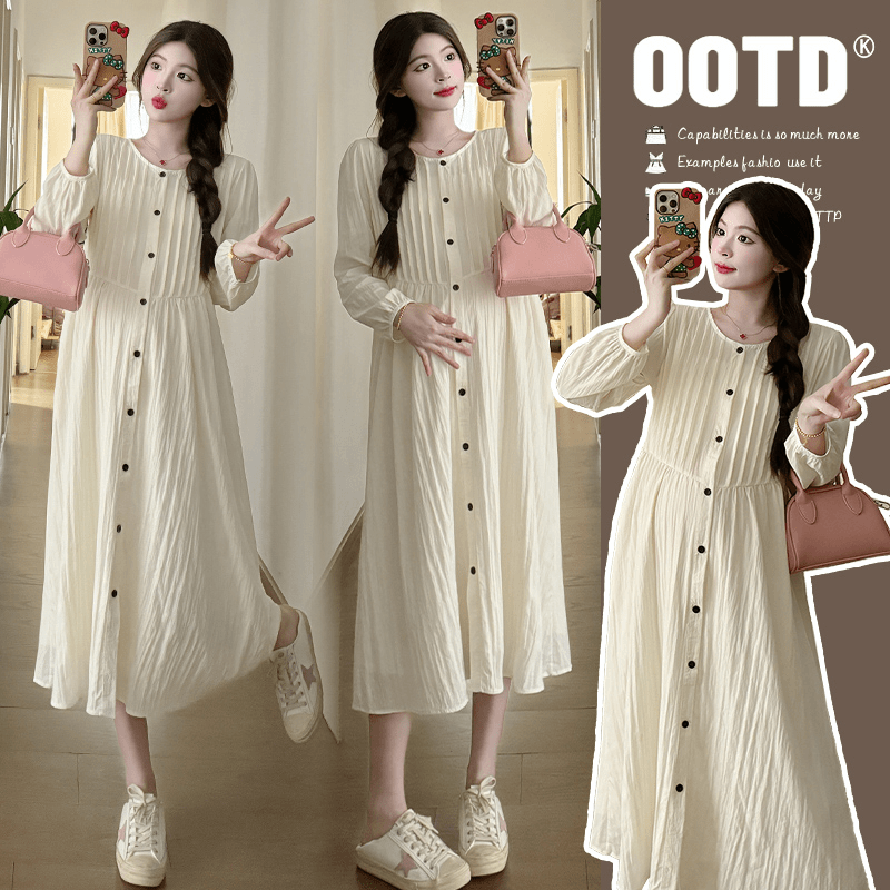 2024春季新款气质孕妇宽松显瘦长款大码连衣裙春秋洋气时尚外穿