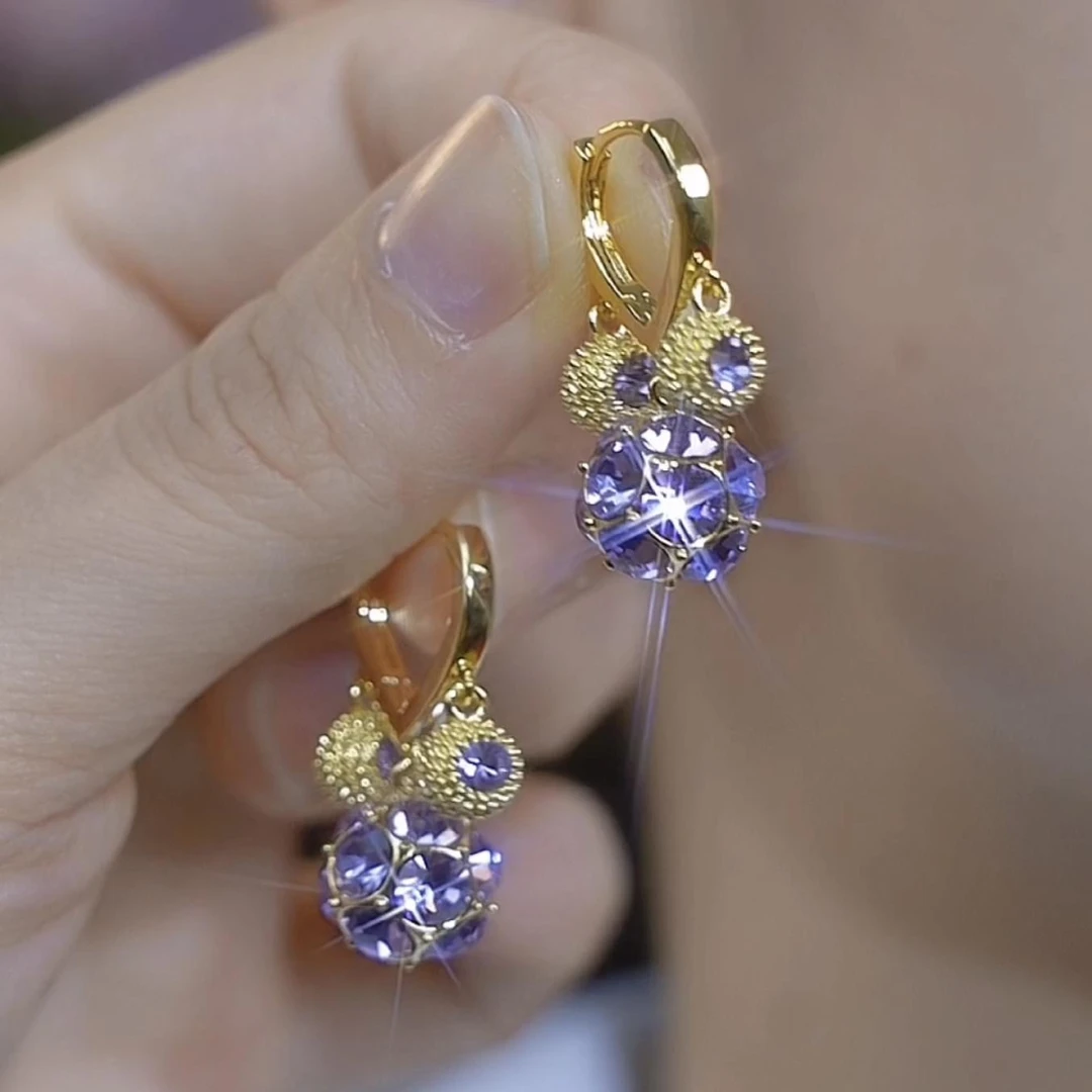 铜合金耳饰 新款紫色圆球榴莲耳环气质小众耳扣设计独特精致耳饰