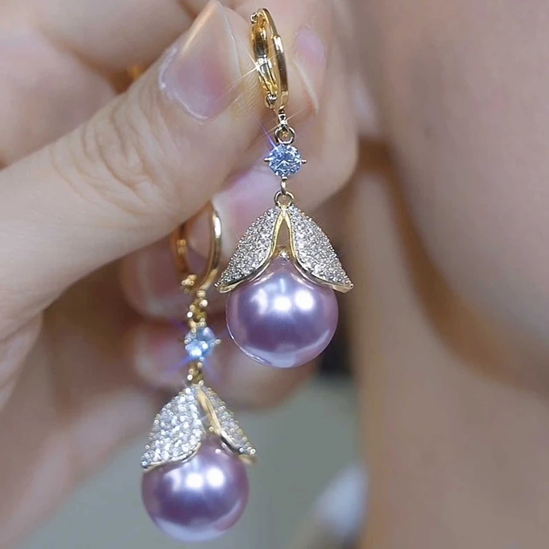 铜合金耳饰 紫色叶子耳坠耳环小众设计高级感耳扣女轻奢时尚耳饰