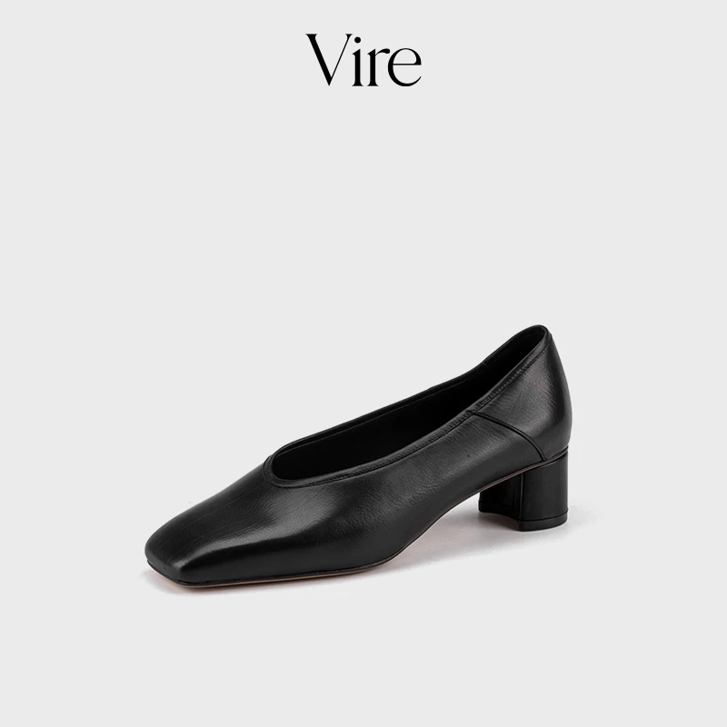 VIRE/991113新款法式气质高跟鞋女士浅口方头粗跟单鞋B