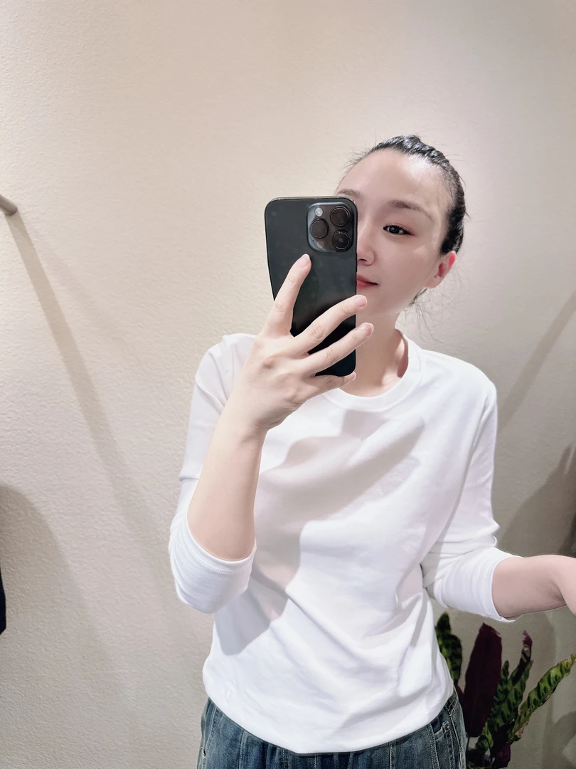 颖姐-新疆长绒棉长袖T恤 纯色纯棉液氨圆领春季白t套头白色 606