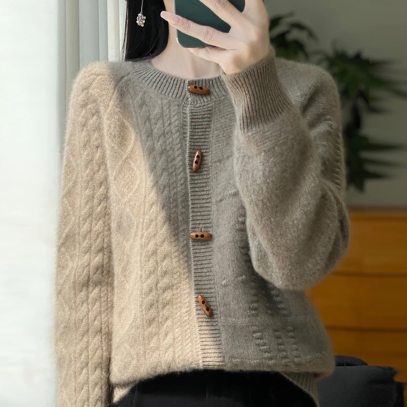 RZ.【牛角扣外套】立体工艺款编织麻花轻奢外套设计复古款纯羊毛