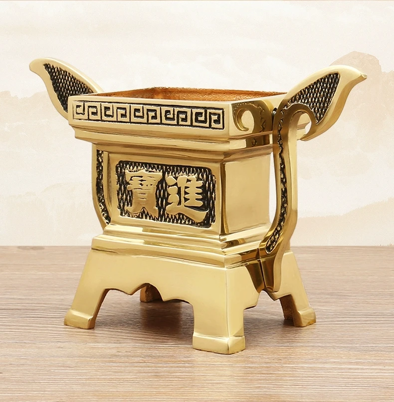 万发金铜《挂炉方炉》铜双耳墙壁挂式香炉长方形门口可插蜡烛