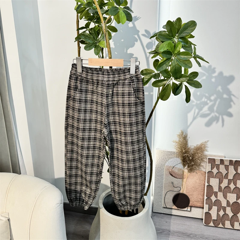 820儿童时尚休闲针织格子裤-53104