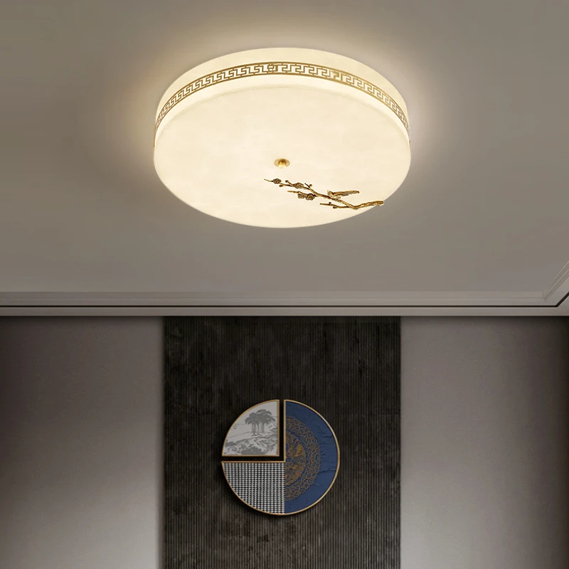 全铜仿云石新中式吸顶灯LED卧室灯房间客厅走廊阳台过道主卧灯具