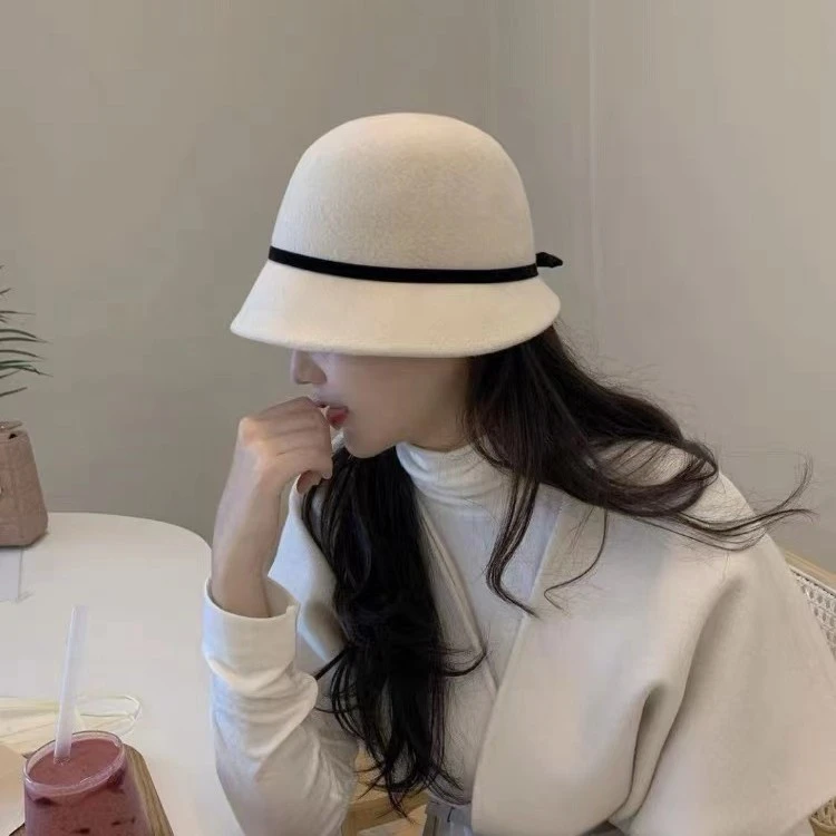 【鑫鑫】赫本风优雅蝴蝶结礼帽女秋冬复古圆顶小沿盆帽法式名媛气质