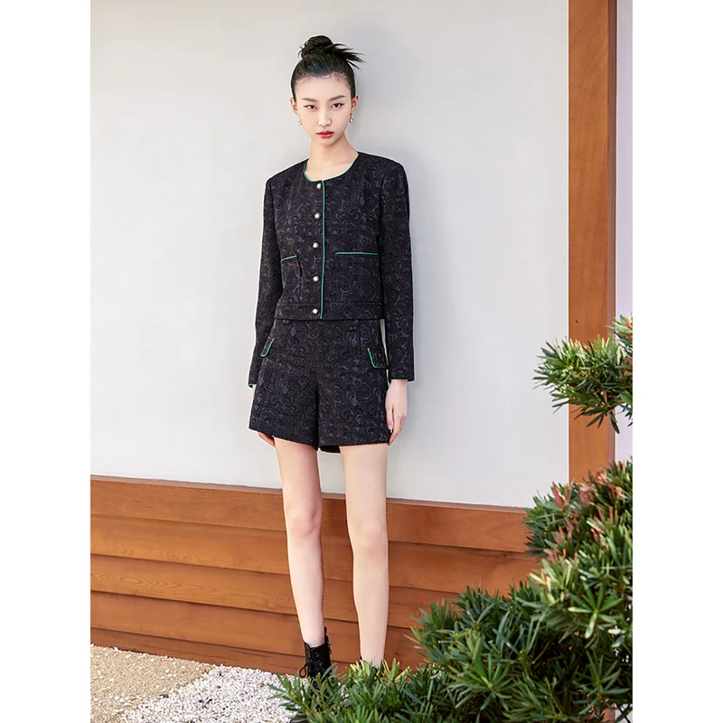 dunnu敦奴2024秋新款帅气干练短款提花小香风外套女DS362113