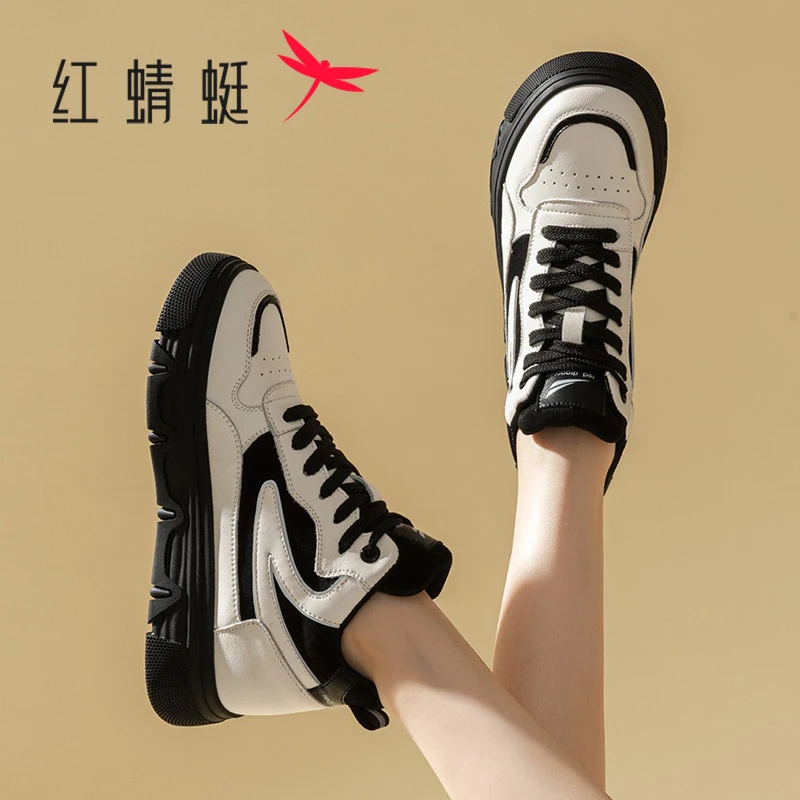 红蜻蜓高帮鞋女士2025秋冬季时尚百搭品牌女鞋子气质高端休闲板鞋