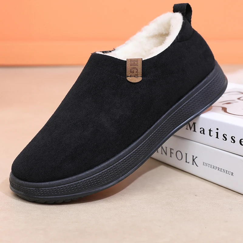 冬季新款绵羊毛棉鞋男加绒保暖老北京棉鞋一脚蹬防滑雪地靴爸爸鞋