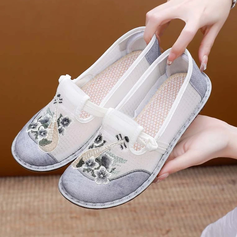 夏季老北京布鞋女网鞋镂空透气妈妈鞋民族风绣花鞋平底时尚汉服鞋