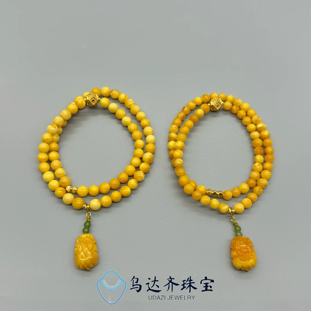 【乌达齐珠宝】5mm圆珠+老蜡貔貅双圈手串@多样性只发其中一件