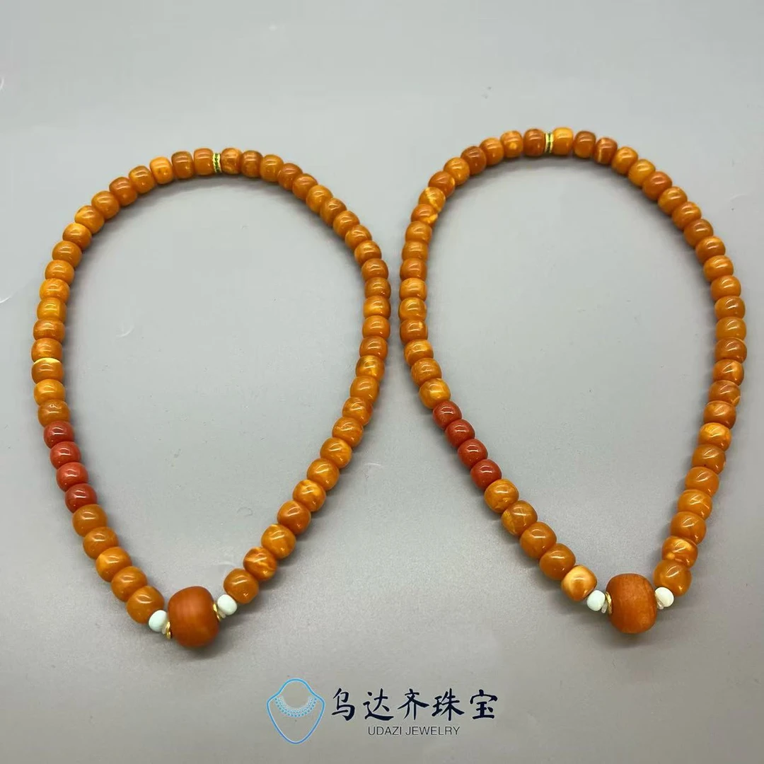 【乌达齐珠宝】13mm橘墩子+8mm老蜡型双圈手串@多样性只发其中一件