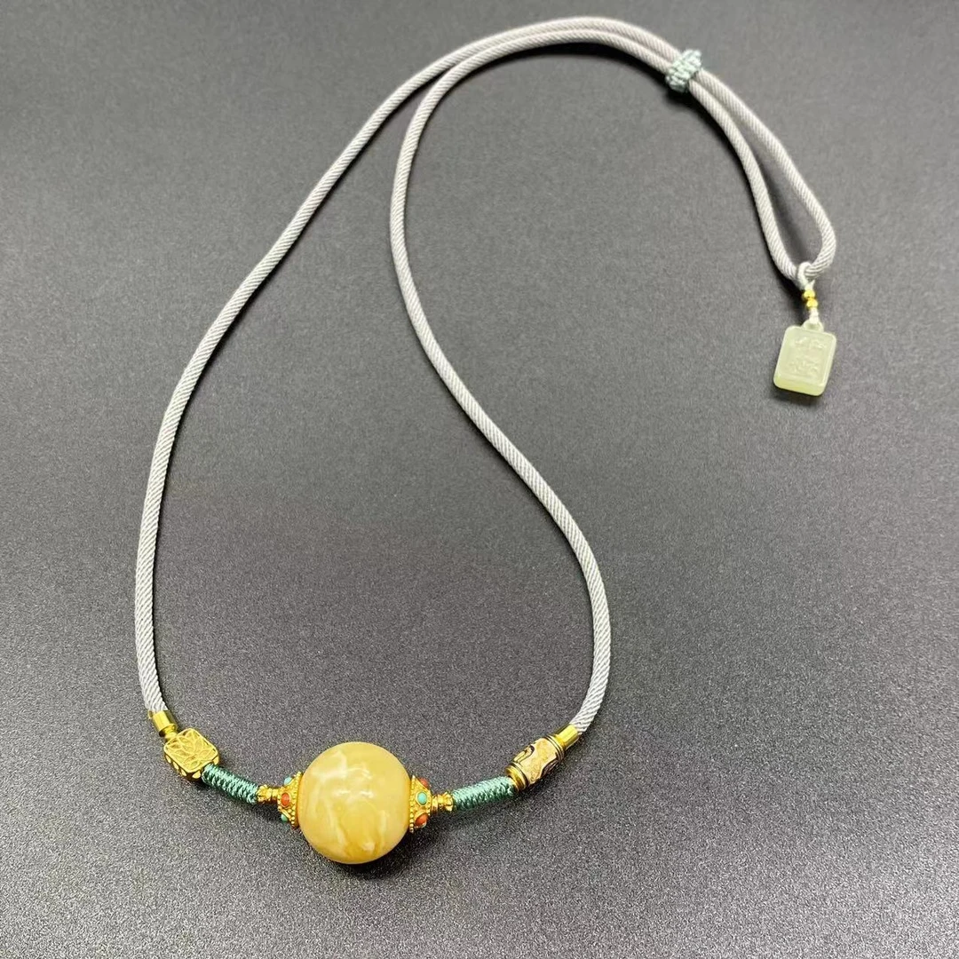 【乌达齐珠宝】19mm+蜜蜡单珠锁骨链