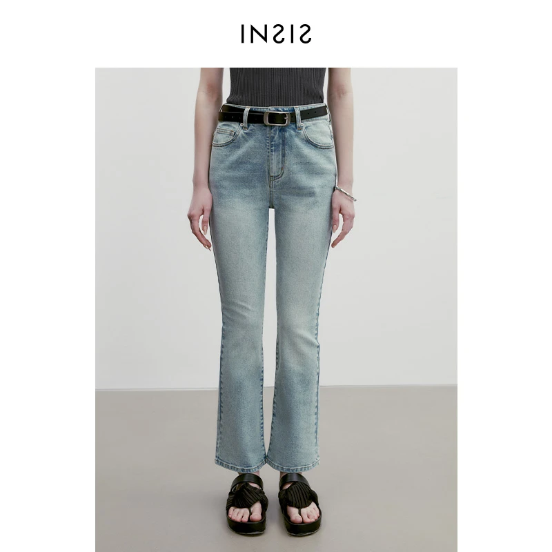 [新品]INSIS FEMME长绒棉2023夏季新品美式复古修身弹力牛仔裤