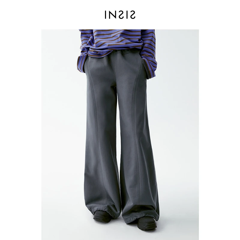 INSIS FEMME美式复古秋新品匹马棉分割可调节时髦廓形女卫裤长裤