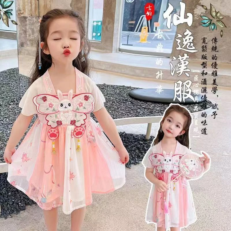 女童夏季汉服薄款复古风连衣裙中国风可爱宝宝连衣裙
