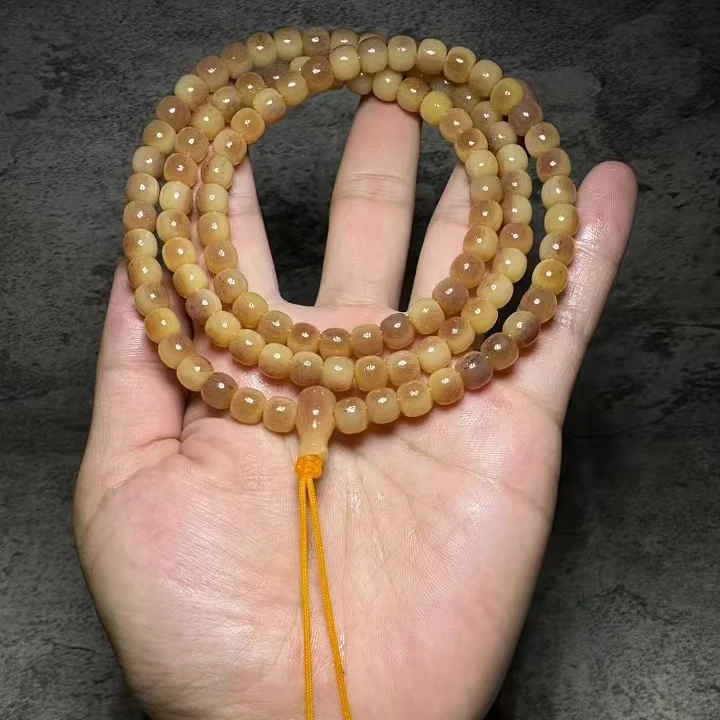驼骨原色极润老型满纹0.8脖挂108颗多圈手串