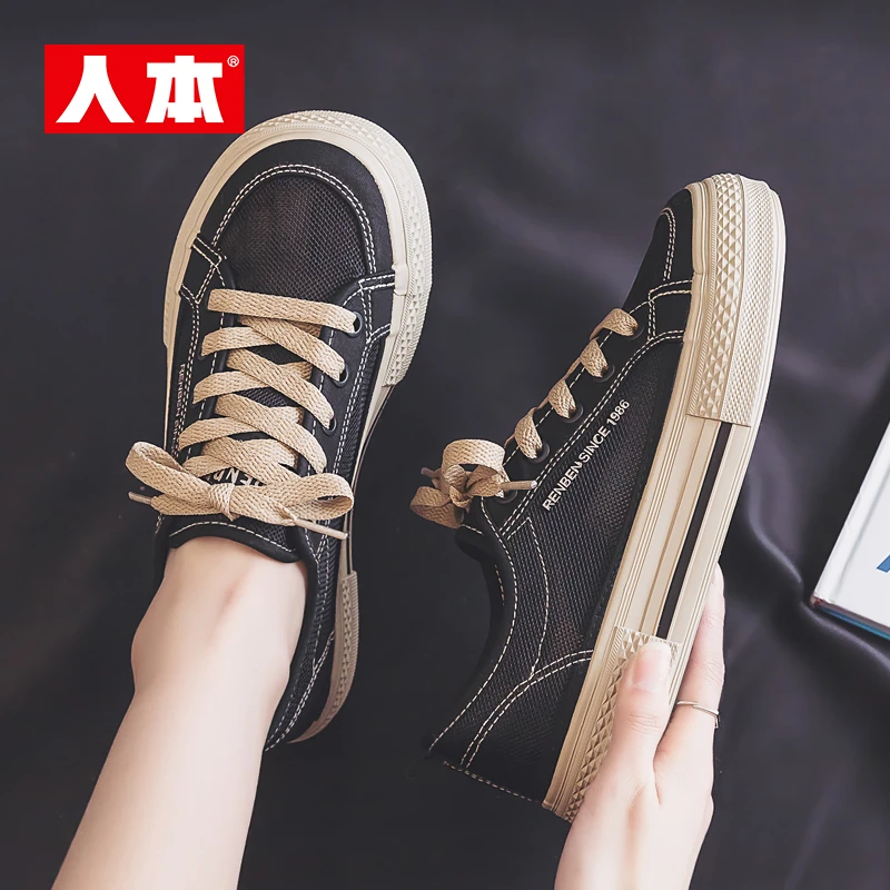 人本网鞋女网面帆布鞋女鞋夏季透气鞋子女款爆款2025新款学生板鞋