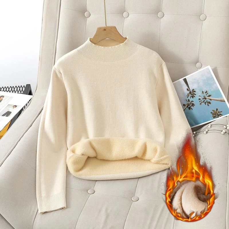 孕妇装秋冬季新款一体绒上衣毛衣加绒加厚半高领打底衫时尚针织衫