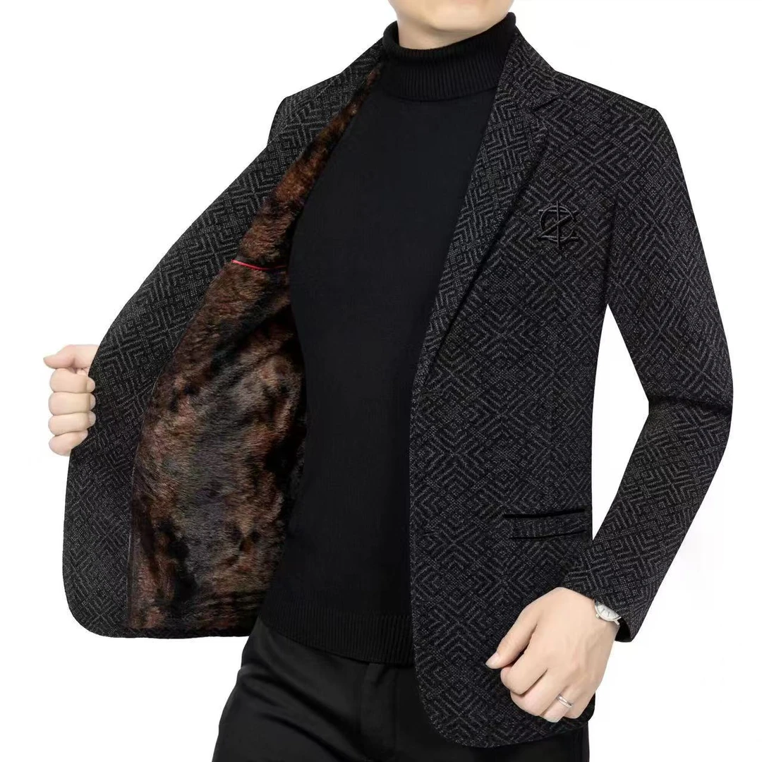 DOSENPLO/度森保罗新款加绒西装男中年商务西服外套高档休闲西装