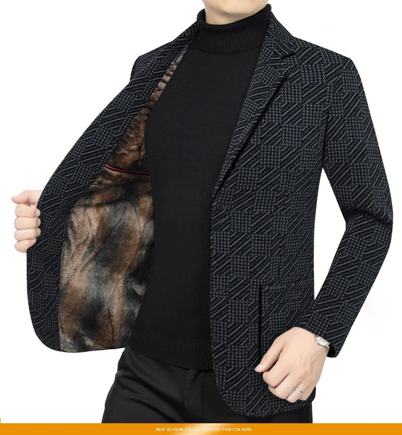 DOSENPLO/度森保罗新加绒西装男商务休闲加厚保暖西服中老年外套