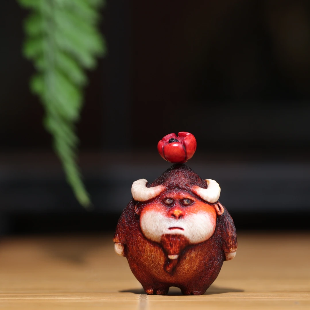 小花牛 鹿角雕刻 方颜作品 纯手工 配饰挂件