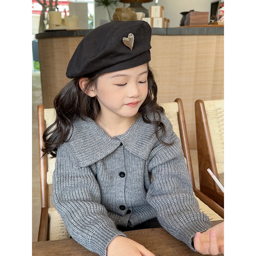 儿童贝雷帽2023秋冬款中童宝宝蓓蕾帽子男女童冬季复古女孩画家帽