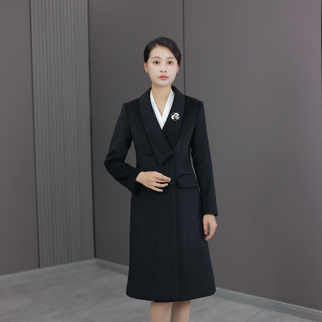 【森威】D169女士职业空姐大衣外套羊毛商务女气质修身毛呢秋冬季