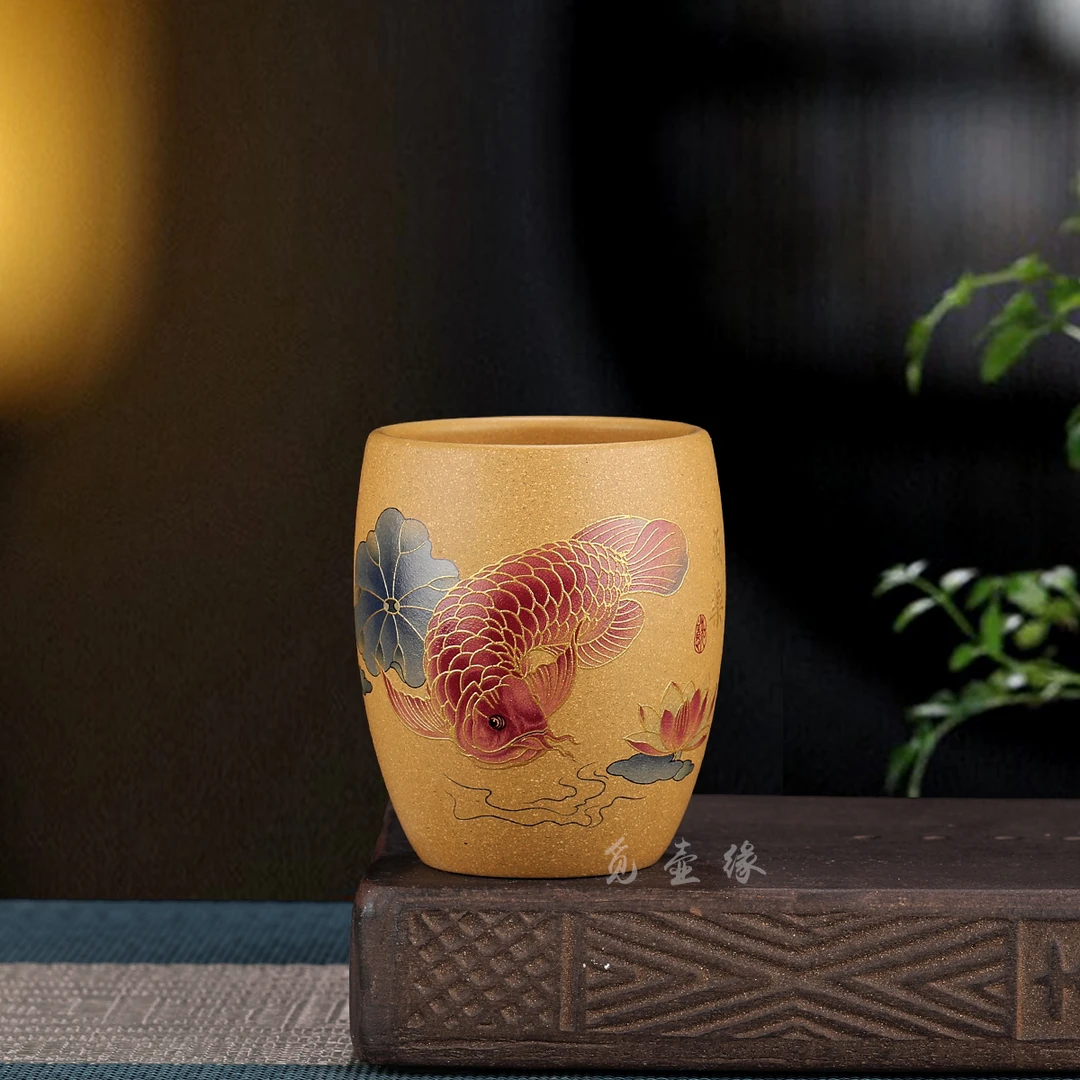 宜兴紫砂原矿黄金段泥龙蛋杯主人杯暖手杯鸿运当头品茗杯