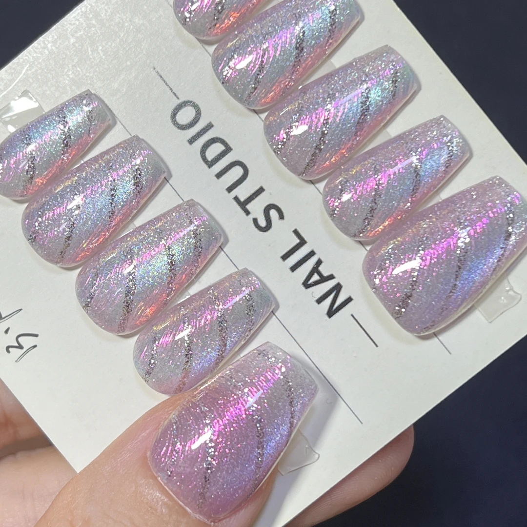 拉丝极光猫眼酷炫美甲纯手工穿戴甲819梯形甲