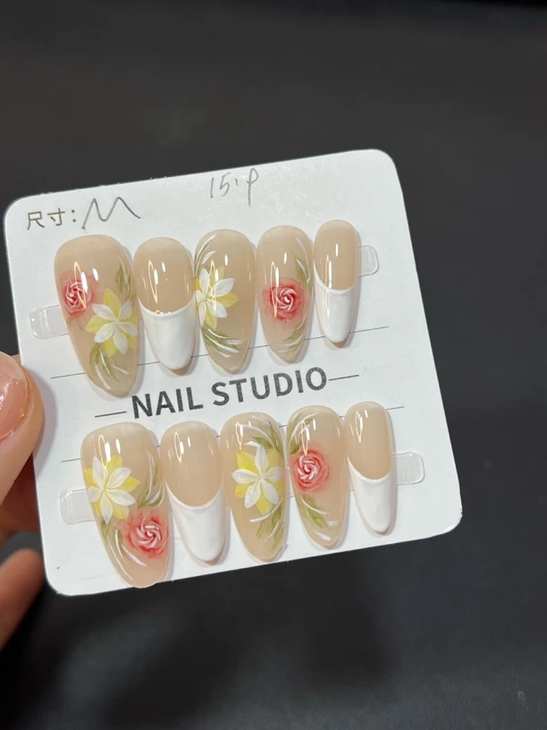 手绘花纯手工穿戴甲长甲1283