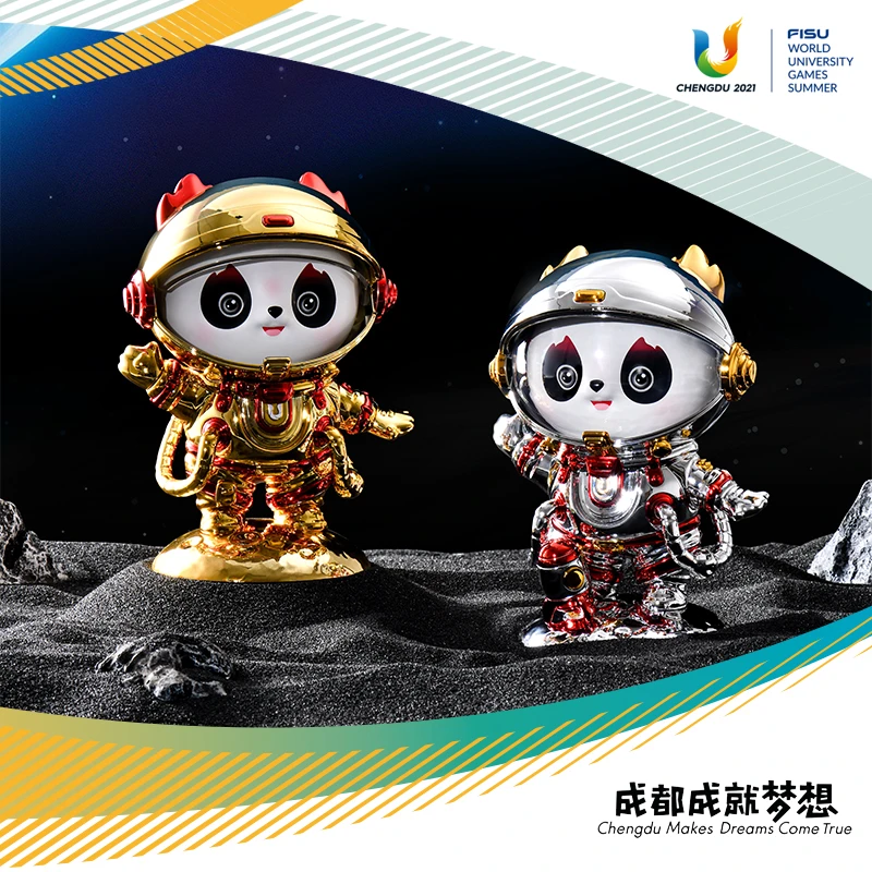 成都大运会金银两色蓉宝太空手办摆件收藏版纪念品