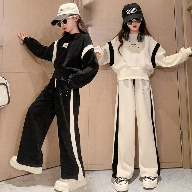 女童运动服套装2023秋冬新款中大童时髦洋气网红爆